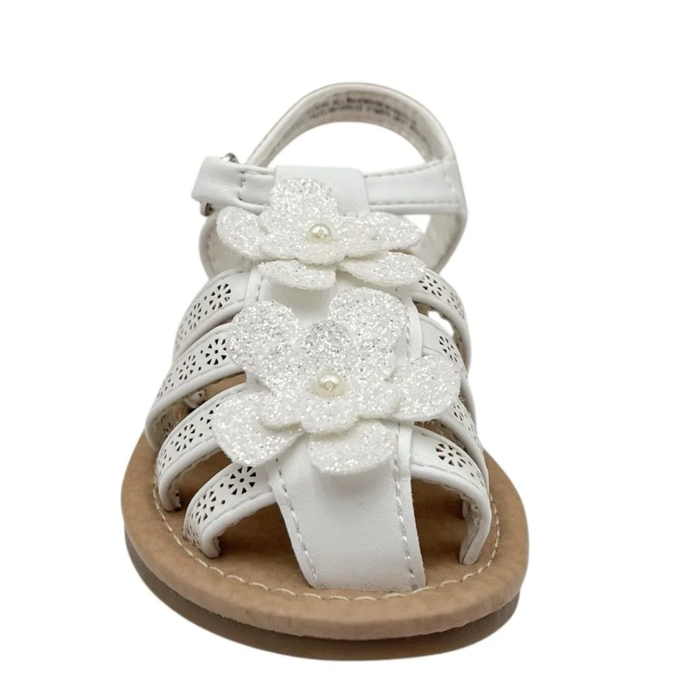 Jumping Beans Toddler Girls Fashion Casual Sandal Size‎ 8 White Dazzling Flowers